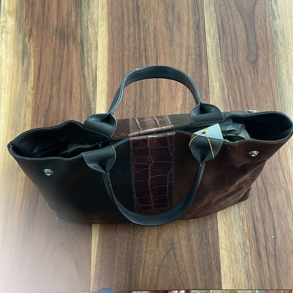 Furla Brown & Black Suede & Leather Tote. P136 - Picture 5 of 9